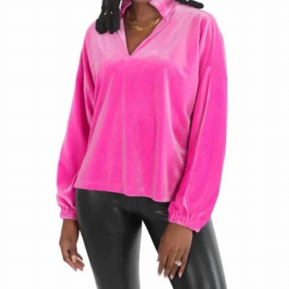 Emily McCarthy Pink  Velvet  Long Sleeve  Poppy Pop over Top Size XXS